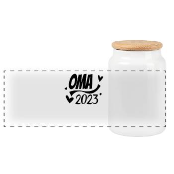Oma 2023 - Werdende Oma 2023 - Panorama Keksdose mit Holzdeckel - Weiß - Vorne