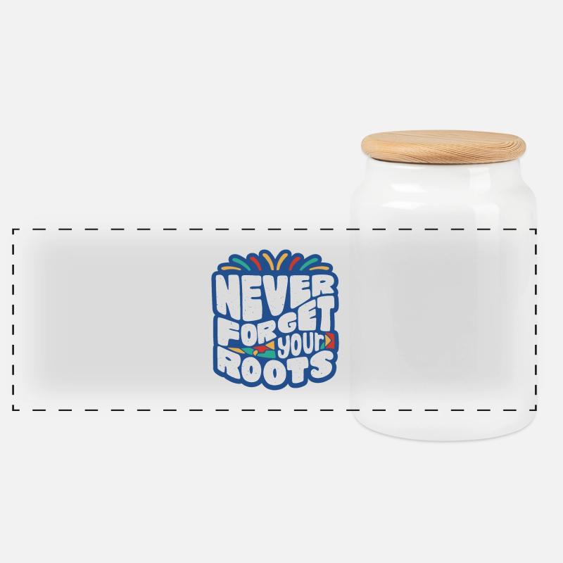 Never Forget Your Roots – Farbige Typo - Panorama Keksdose mit Holzdeckel - Weiß