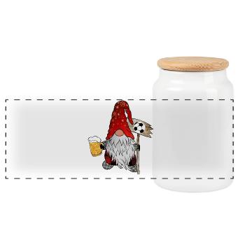 Football and Beer Christmas Elves - Panoramic Cookie Jar with Wooden Lid - white - Front
