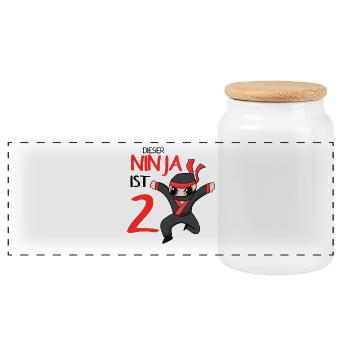 2. Geburtstag Junge 2 Jahre alt Ninja - Panorama Keksdose mit Holzdeckel - Weiß - Vorne