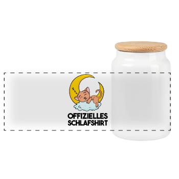 Offizielles Schlafshirt Katze Schlaf Müde - Panorama Keksdose mit Holzdeckel - Weiß - Vorne