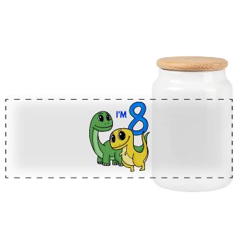 8th birthday boy - 8 years Dino gift - Panoramic Cookie Jar with Wooden Lid - white - Front