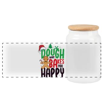 Dough What Bakes You Happy Backen - Panorama Keksdose mit Holzdeckel - Weiß - Vorne