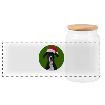 Great dane dog in santa hat for christmas - Panoramic Cookie Jar with Wooden Lid - white - Front