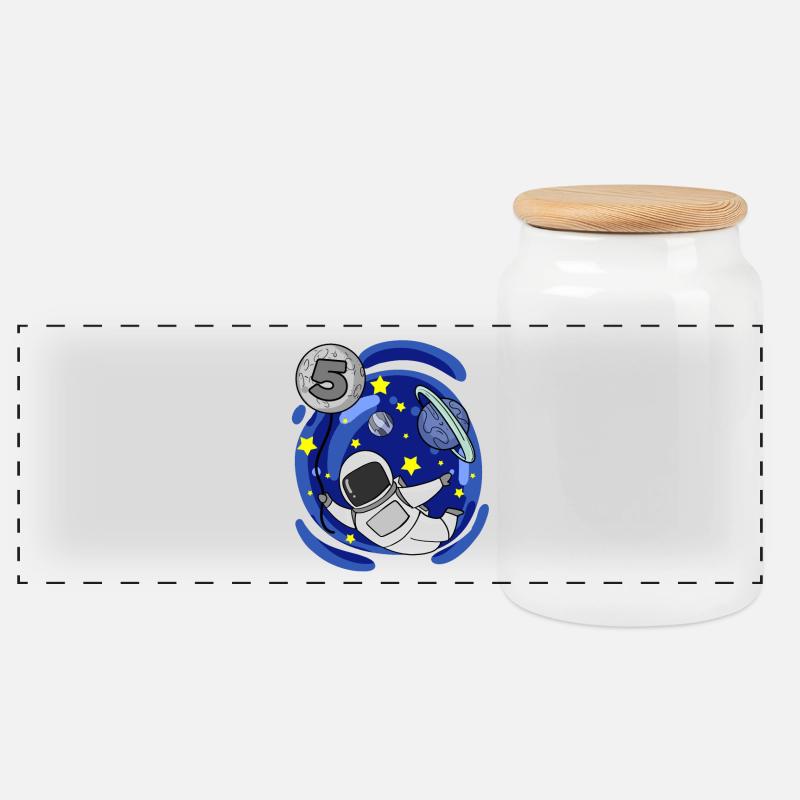 5 Jahre 5. Geburtstag - Astronaut Junge Geschenk - Panorama Keksdose mit Holzdeckel - Weiß