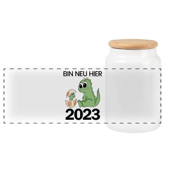 Baby Geburt 2023 Schwanger Geschenk - Panorama Keksdose mit Holzdeckel - Weiß - Vorne
