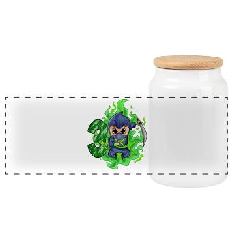 Boy 3 years 3rd birthday Boy Ninja Green - Panoramic Cookie Jar with Wooden Lid - white - Front