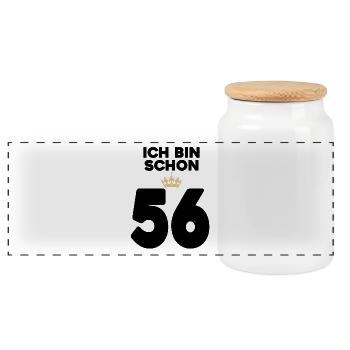56. Geburtstag Geschenk - 56 Jahre mit Krone - Panorama Keksdose mit Holzdeckel - Weiß - Vorne
