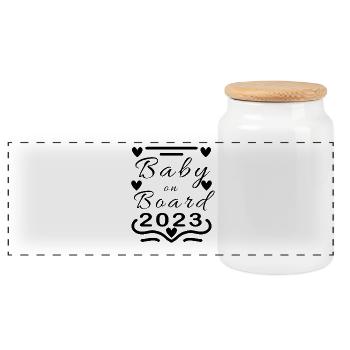 Baby 2023 - Geburt Schwanger 2023 Schwangerschaft - Panorama Keksdose mit Holzdeckel - Weiß - Vorne