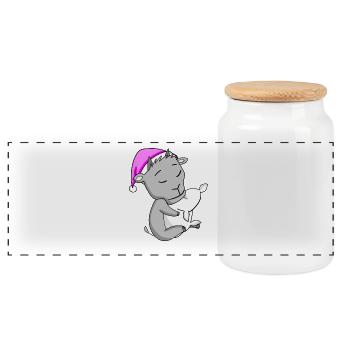 Goat - Panoramic Cookie Jar with Wooden Lid - white - Front
