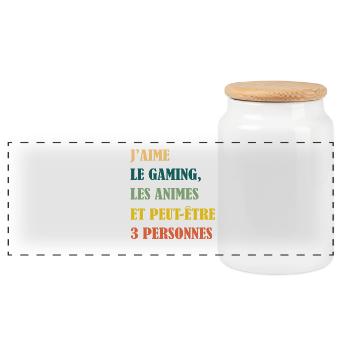 J'aime les animes et peut-etre 3 personnes - manga - Boîte à biscuits avec couvercle en bois - blanc - Devant