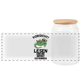 Lesen Spruch lustig - Panorama Keksdose mit Holzdeckel - Weiß - Vorne