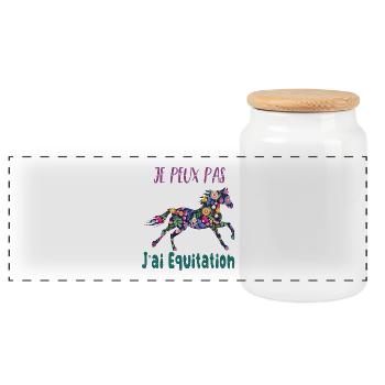 Je peux pas j'ai equitation florale poney cheval - Boîte à biscuits avec couvercle en bois - blanc - Devant