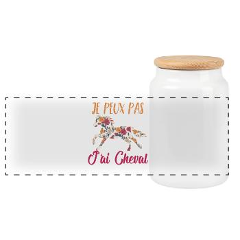 Je peux pas j'ai cheval florale poney equitation - Boîte à biscuits avec couvercle en bois - blanc - Devant