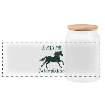 Je peux pas j'ai equitation florale poney cheval - Boîte à biscuits avec couvercle en bois - blanc - Devant