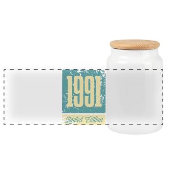 1991 Anniversaire de naissance Année de naissance - Boîte à biscuits avec couvercle en bois - blanc - Devant