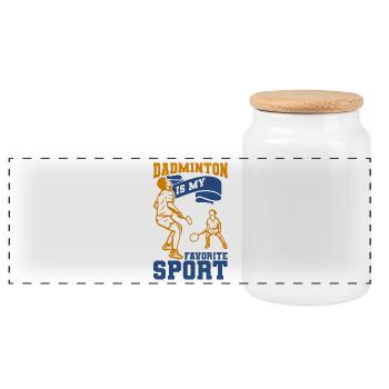 Badminton father - Panoramic Cookie Jar with Wooden Lid - white - Front