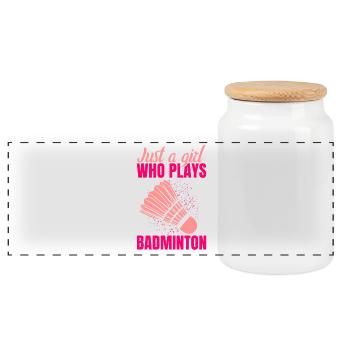 Nur ein Mädchen das Badminton spielt - Panorama Keksdose mit Holzdeckel - Weiß - Vorne