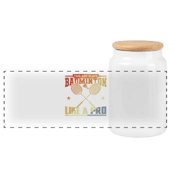 Boy playing badminton - Panoramic Cookie Jar with Wooden Lid - white - Front