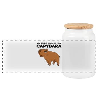 Capybara Capybara Gift - Panoramic Cookie Jar with Wooden Lid - white - Front