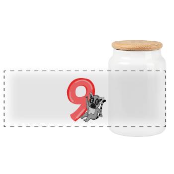 9 Years Old - 9th Birthday with Animal Motif - Panoramic Cookie Jar with Wooden Lid - white - Front