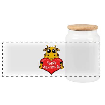 Valentine's Day Heart Giraffe - Panoramic Cookie Jar with Wooden Lid - white - Front
