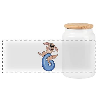6 years old - 6th birthday with animal motif - Panoramic Cookie Jar with Wooden Lid - white - Front