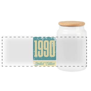 1990 Né Anniversaire Année de naissance - Boîte à biscuits avec couvercle en bois - blanc - Devant