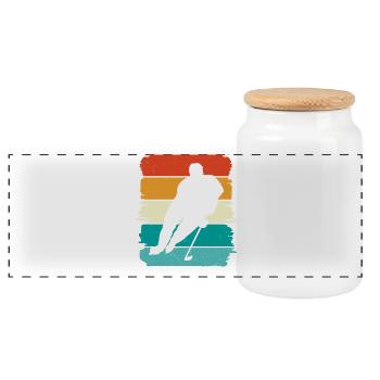 Eishockey - Panoramic Cookie Jar with Wooden Lid - white - Front