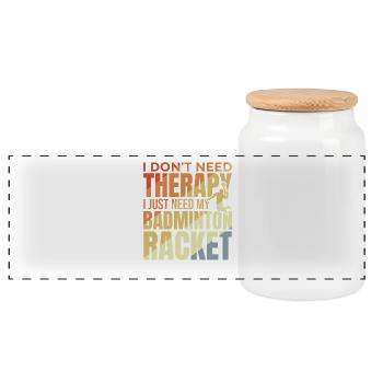 Badminton player saying - Panoramic Cookie Jar with Wooden Lid - white - Front