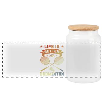 Badminton Quote Vintage - Panoramic Cookie Jar with Wooden Lid - white - Front