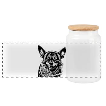 Chihuahua tattoo - Panoramic Cookie Jar with Wooden Lid - white - Front