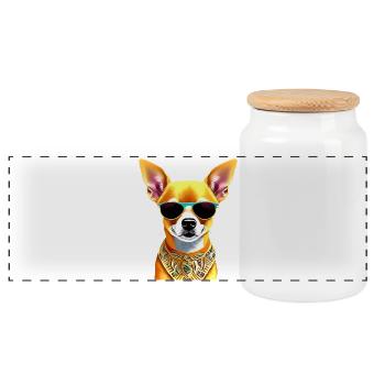 Chihuahua coloré avec des lunettes de soleil - Boîte à biscuits avec couvercle en bois - blanc - Devant