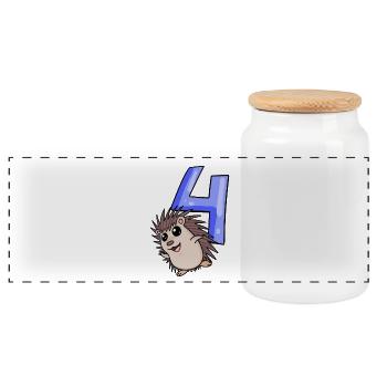 4 years old - 4th birthday with animal motif - Panoramic Cookie Jar with Wooden Lid - white - Front