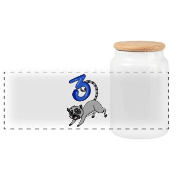 3 years old - 3rd birthday with animal motif - Lemur - Panoramic Cookie Jar with Wooden Lid - white - Front