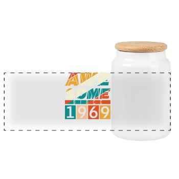 1969 Born Birthday Year of birth vintage - Panoramic Cookie Jar with Wooden Lid - white - Front