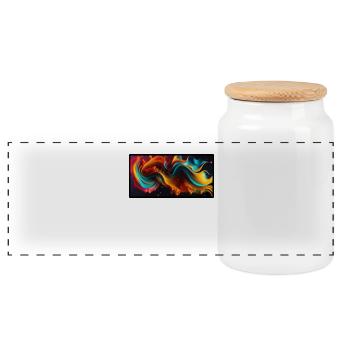 Colour swirls on dark blue - Panoramic Cookie Jar with Wooden Lid - white - Front