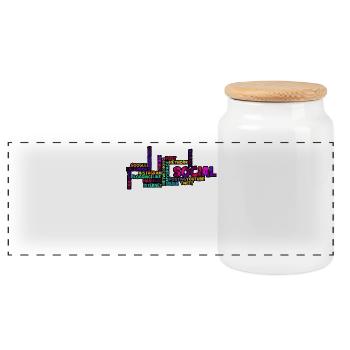 Social network Wordcloud: Explosion of colour - Panoramic Cookie Jar with Wooden Lid - white - Front