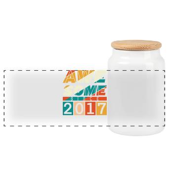 2017 Born Birthday Year of birth Vintage - Panoramic Cookie Jar with Wooden Lid - white - Front