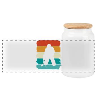Eishockey  - Panoramic Cookie Jar with Wooden Lid - white - Front