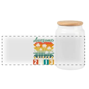 2013 Born Birthday Year of birth vintage - Panoramic Cookie Jar with Wooden Lid - white - Front