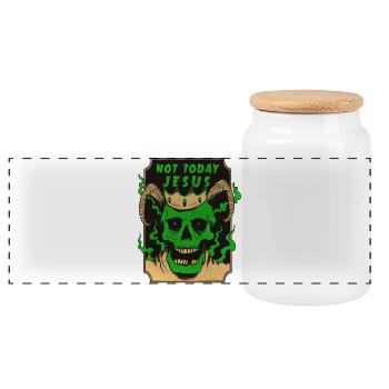 Pas aujourd'hui, Jésus, Satan, dessein. - Boîte à biscuits avec couvercle en bois - blanc - Devant