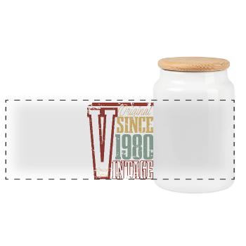 1980 Anniversaire Année de naissance Année de construction Vintage Rétro - Boîte à biscuits avec couvercle en bois - blanc - Devant