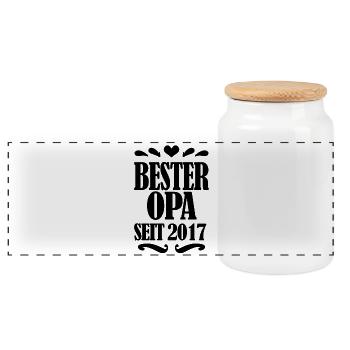 Bester Opa seit 2017 - Geschenk für Opa - Panorama Keksdose mit Holzdeckel - Weiß - Vorne