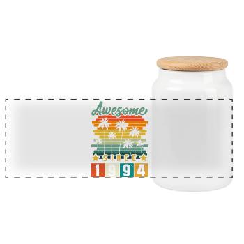 1994 Born Birthday Year of birth vintage - Panoramic Cookie Jar with Wooden Lid - white - Front