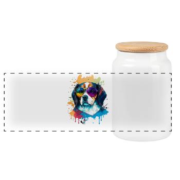 Colorful Cute dog with Sunglasses Animal Design - Panorama Keksdose mit Holzdeckel - Weiß - Vorne