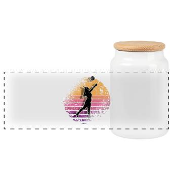 Volley-ball - Boîte à biscuits avec couvercle en bois - blanc - Devant