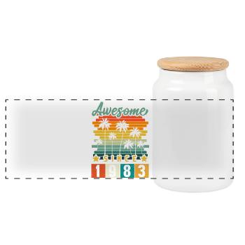 1983 Anniversaire Né Année de naissance millésime - Boîte à biscuits avec couvercle en bois - blanc - Devant