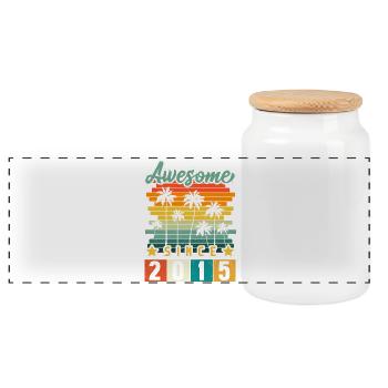 2015 Born Birthday Year of birth vintage - Panoramic Cookie Jar with Wooden Lid - white - Front