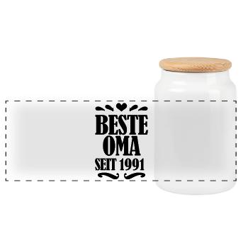 Beste Oma seit 1991 - Oma Geschenk - Panorama Keksdose mit Holzdeckel - Weiß - Vorne
